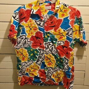 South Channel Shirt Mens S-M Tropical Floral Rayon Short Sleeve Button Front